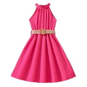 LUOGENLI Girls Skirts Size 7-8 ChildDress Solid Color Hanging Neck Waist Collection Dress Princess Dress Fashion Outwear Girls Dresses Size 6X Girls Dresses Size 14-16 Party Dress Teen 7-8 Years